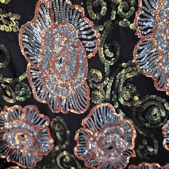 Endless Rose Black Sequin Floral Party Top Small - Picture 6 of 13